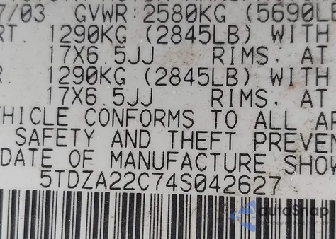 2004 Toyota Sienna Xle z USA, uszkodzony, nr VIN 5TDZA22C74S042627
